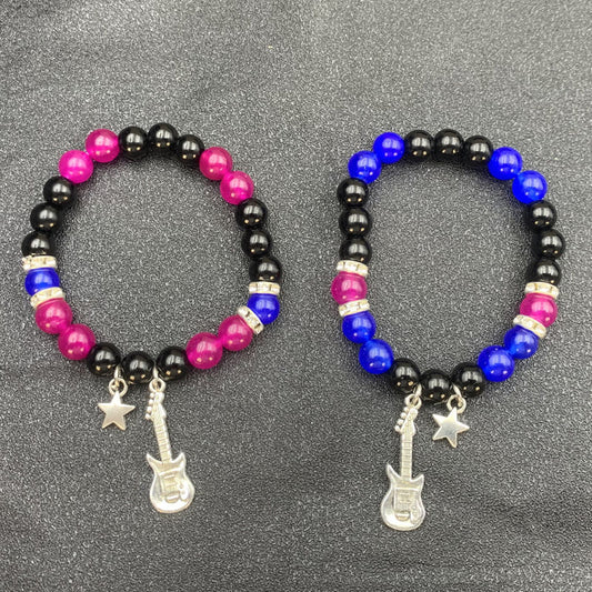 Couples Magnetic Heart Beaded Glass Bracelets Elastic Love Jewelry Rose Red And Dark Blue Horizontal Bar Gifts