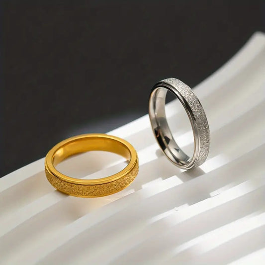 Unisex Stainless Steel Ring With Starry Sky Texture U Shaped Frosted Finish Jewelry For Both Men And Women Now