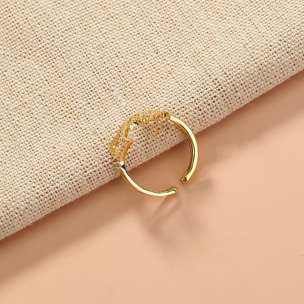 Pentagram Ring Star Studded Adjustable Copper Zircon Electroplated Finish European American Delicate Jewelry Trendy