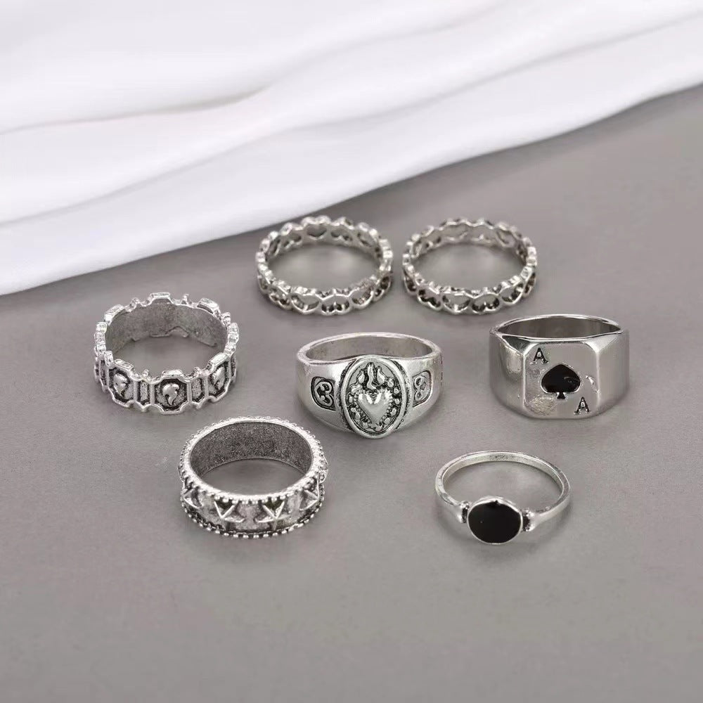 Geometric Alloy Ring Set 7 Pc Unisex Rings Electroplated Fashion Jewelry for Women and Girls Everyday Wear For Daily Use