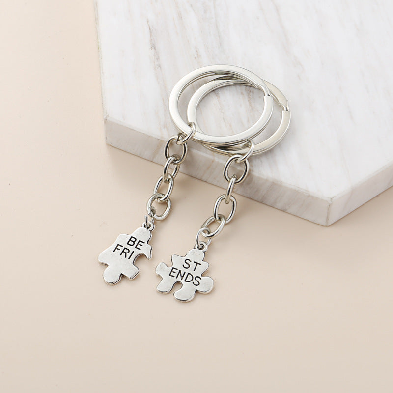 Couple Keychain Puzzle Metal Keychains With Letters Hollow Design Geometric Matching Rings For Pairs Gift For Couples