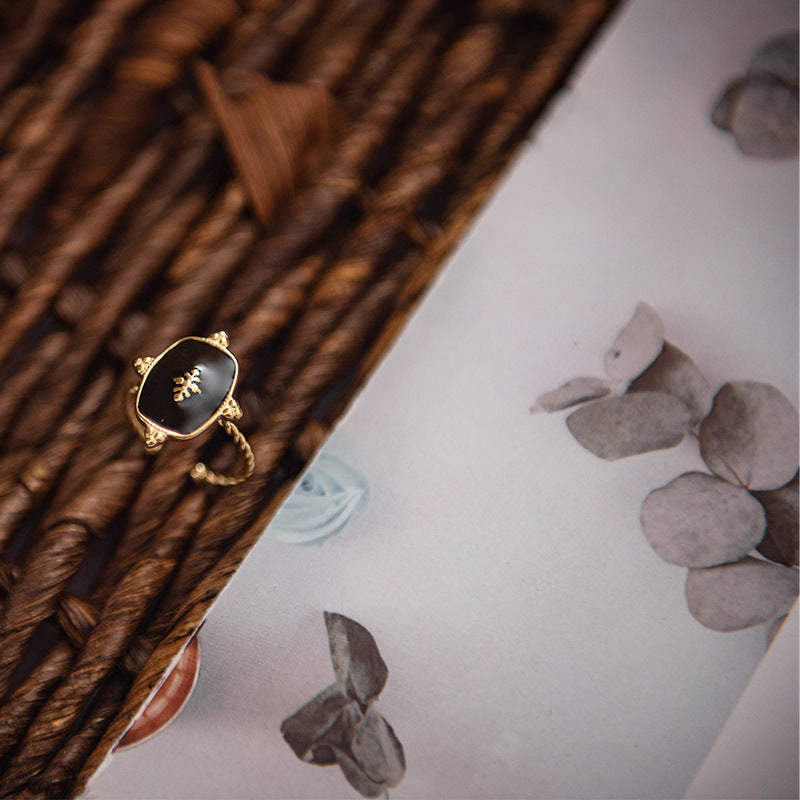 Retro Black Dripping Ring For Women Titanium Steel Non Fading Adjustable Band Fashion Jewelry For Everyday Wear