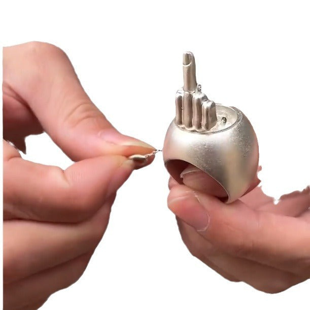 New Funny Creative Vertical Middle Finger Ring For Women Alloy Geometry Fashion Jewelry Type Ring Inlay Female