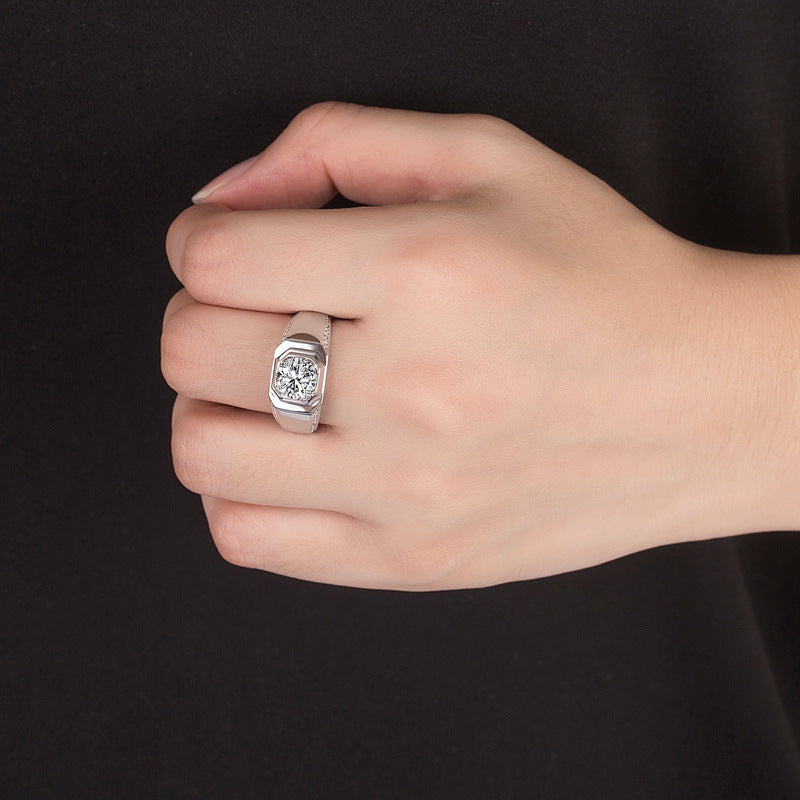 Mens Diamond Ring Retro Style Polished Platinum Band