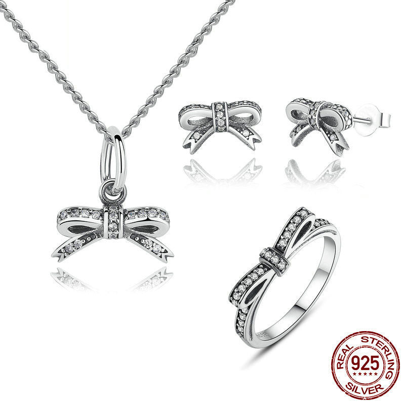 Bowknot Diamond Ring In Sterling Silver Alloy With Inlaid Gemstones Unisex Fashion Jewelry Gift For Occasions