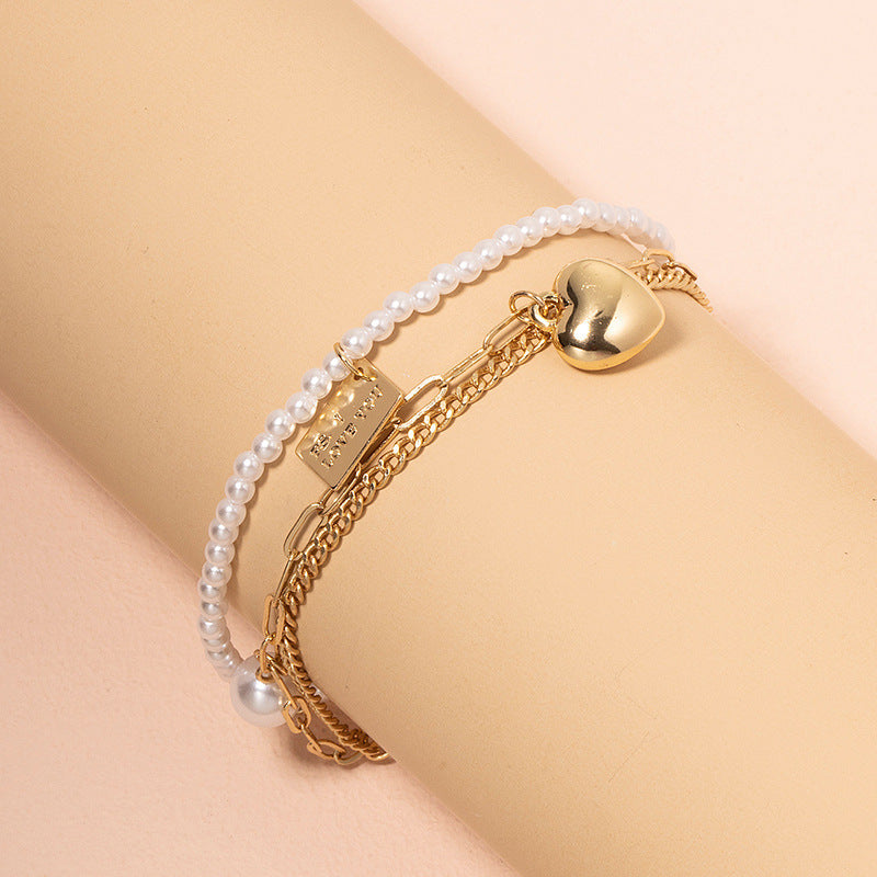 Womens Gold Plated Pearl Bracelet Three Layered Adjustable Length European American Styles Individually Packed