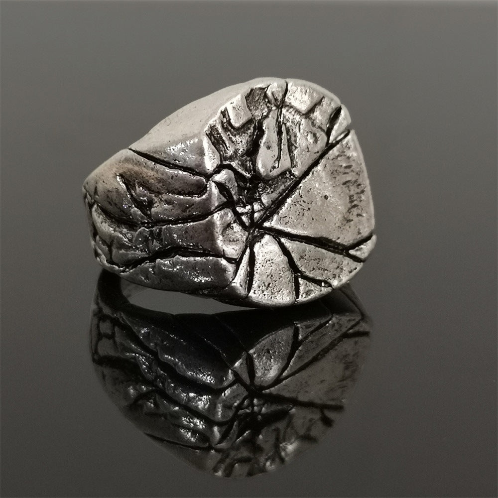 Mens Vintage Geometric Alloy Ring With Electroplated Crackle Design Fashion Statement For Him Party For Modern