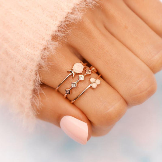 Womens Ring Set Elegant Geometric Alloy Rings Rose Gold Electroplated Three Piece Wedding Jewelry Fashion Style