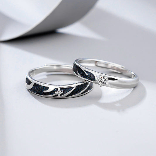 Sterling Silver Adjustable Couple Rings For Women And Men Fashion Matching Romantic Promise Band For Cherished