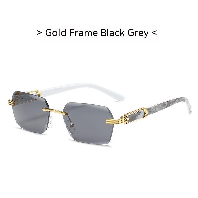 Mens Frameless Sunglasses UV400 Protection Light Tint Marbled Design Gold Frame Black Gray Lenses For Everyday