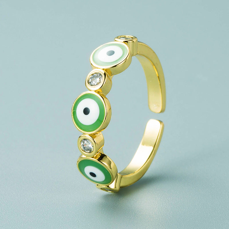 Gold Plated Eyes Design Ring Adjustable Copper Micro Inlays European American Fashion Jewelry Statement Pieces