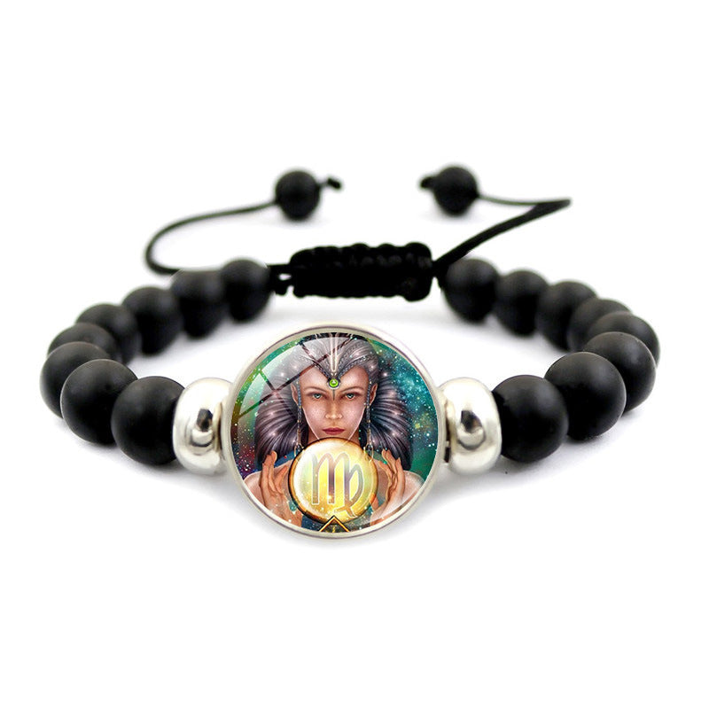 Unisex Zodiac Constellation Beaded Bracelet With Time Gem Adjustable Length Glass Beads Travel For Travel Gift