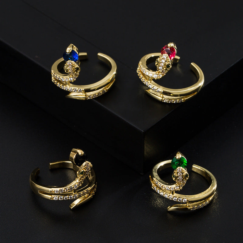 Womens Gold Plated Snake Ring Adjustable Copper Fashion Jewelry Unique Design Micro Mounted Craftsmanship Everyday Wear