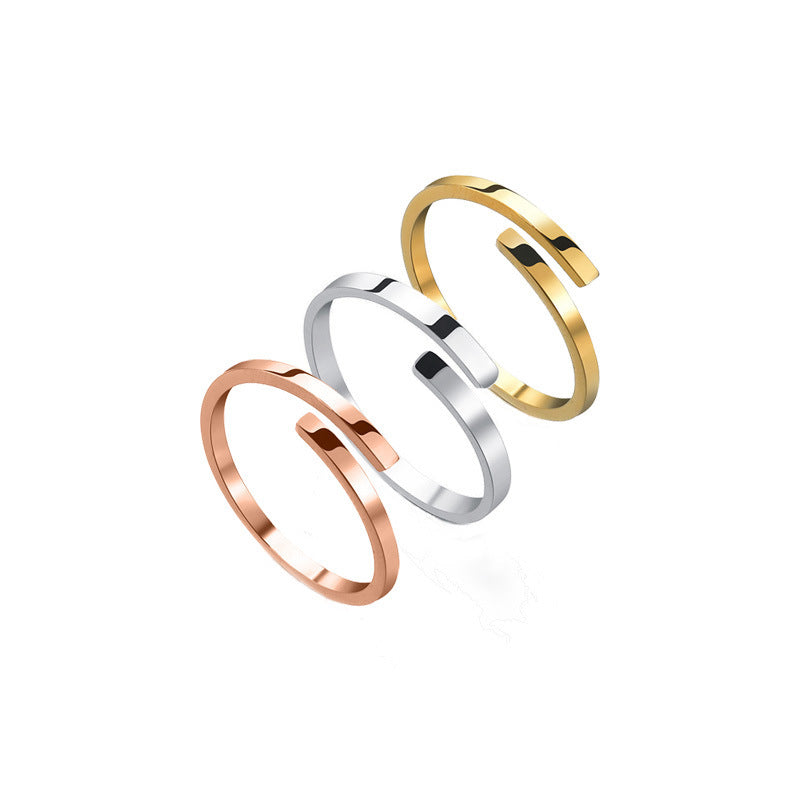 Stainless Steel Adjustable Ring For Women Glossy Plain Band Gold Or Rose Gold Finish Elegant Everyday Accessory