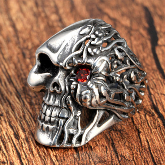 Mens Alloy Skull Ring Electroplated With Red Diamond Zircon One Eye Design Ideal Gift For Him Fashion Gear Now