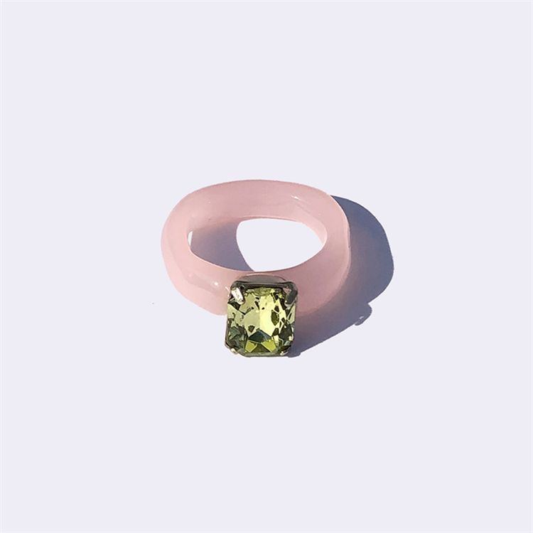 Womens Acrylic Resin Rings With Rhinestones Fashion Leaves Geometric Statement Ring For Women And Girls Trendy