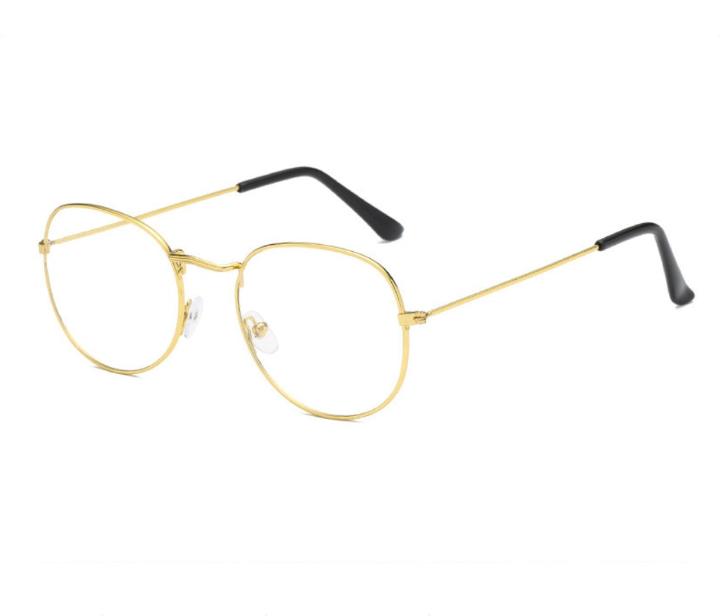 Womens Vintage Glasses Retro Metal Full Frame Glasses Small Flat Mirror Korean Fashion Eye Wear Gold And Black