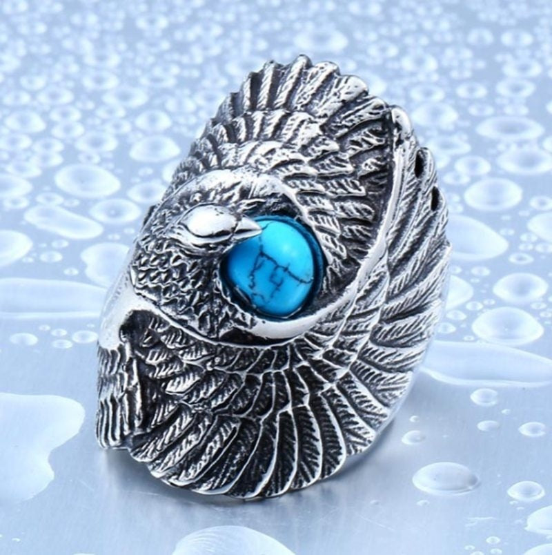 Vintage Turquoise Eagle Rings Alloy Fashion Statement Rings European American Design For Men Sizes 7 8 9 10 11