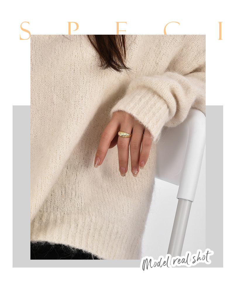 Croissant Ring Adjustable Gold Copper Zircon Embellished Geometrical Fashion Jewelry For Daily Wear Party Gift