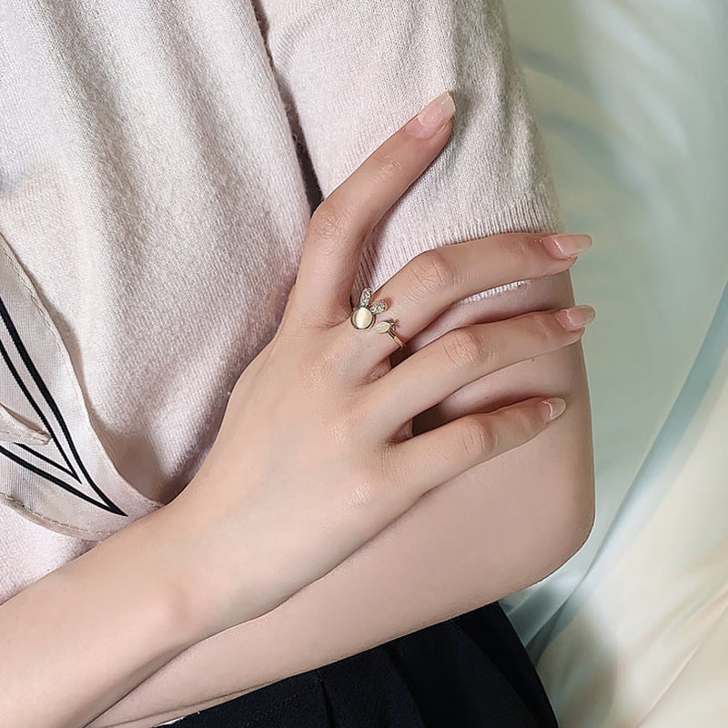 Opal Inlaid Animal Rings For Women Adjustable Gold Plated Copper Jewelry Festivals Fashion Jewelry Festivities