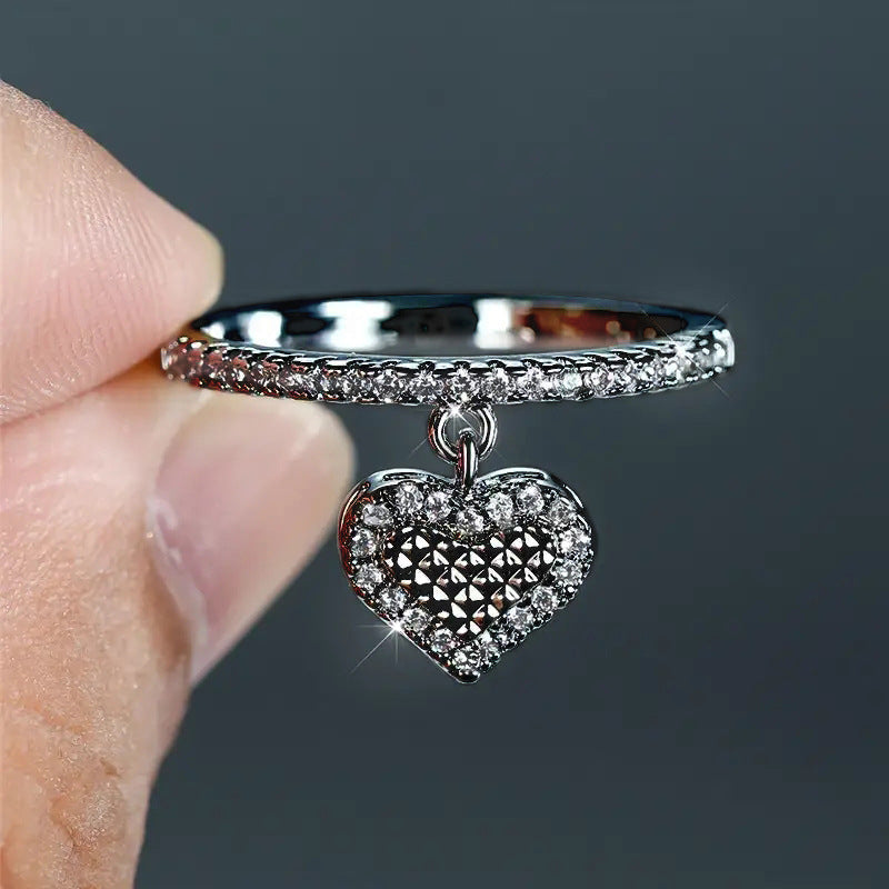 Heart Shape Zircon Ring Copper Jewelry For Women Exquisite Gift For Daily Wear Fashion Accessory Daily Sparkle