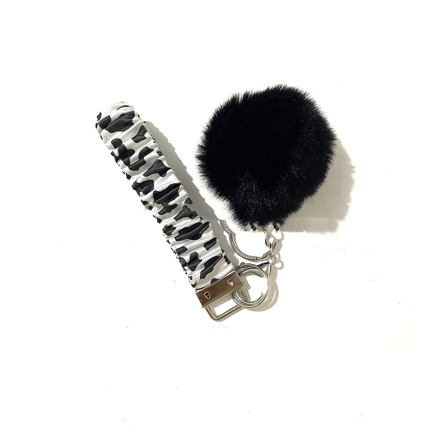 Metal Keychain Wrist Strap with Hair Ring Pink Love