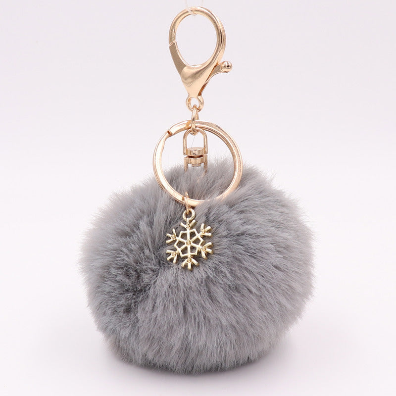 Plush Snowflake Keychain Winter Holiday Decoration Bag Pendant Alloy Keyring Fluffy Snow Ball Charm Gift Ideas
