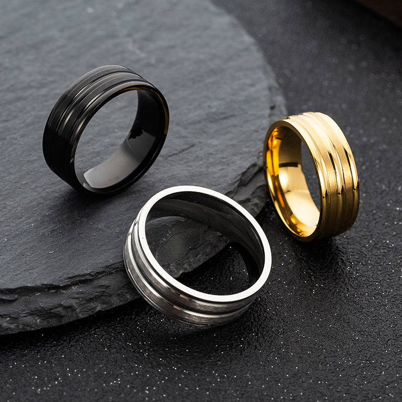 Mens Stainless Steel Ring Frosted 8mm Wide Band Simple Geometric Design Unisex Metal Ring For Festivals Trendy