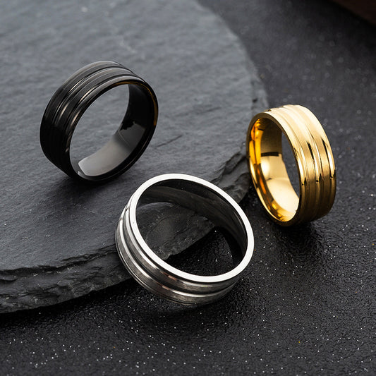 Mens Stainless Steel Ring Frosted 8mm Wide Band Simple Geometric Design Unisex Metal Ring For Festivals Trendy