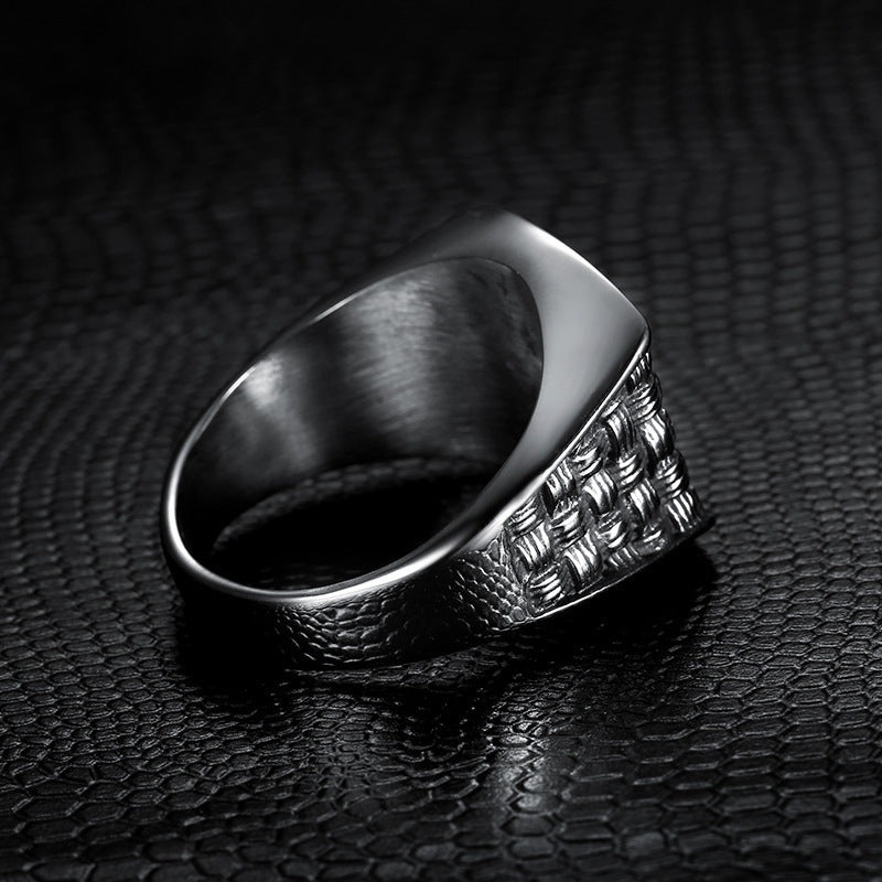 Men's Stainless Steel Ring Vintage Mesh Statement Band Ring for Men Fashion Jewelry Ring Gift for Him Simple Ring for Men Steel Ring