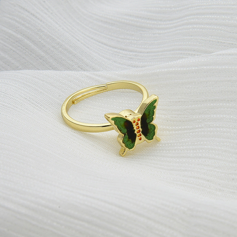 Adjustable Rotating Flower Ring Copper Floral Butterfly Design For Women And Men Birthday Gift Flower And Ring