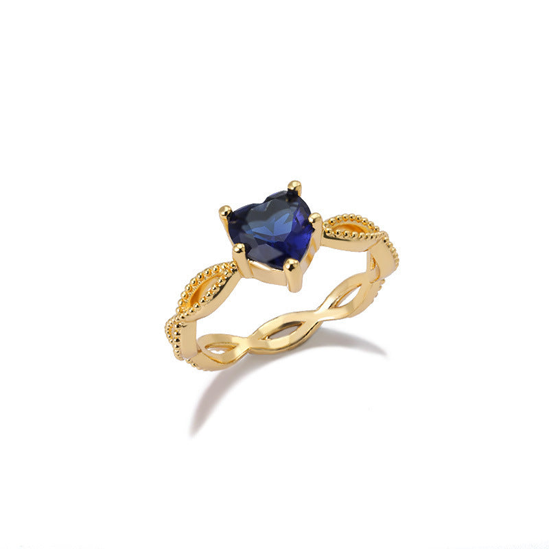 Heart Shaped Crystal Ring Copper Plated Zircon Inlay Size 7