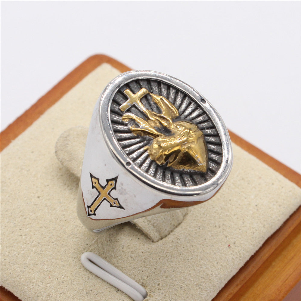 Titanium Steel Cross Heart Ring For Men And Women Retro Design Fashion Jewelry Durable Wedding Band Engagement