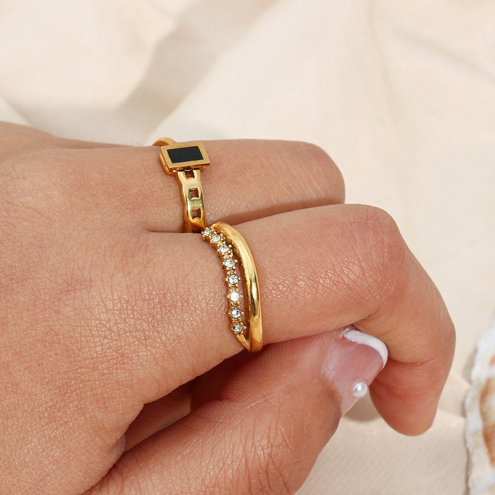 Stainless Steel Diamond Simulant Ring Geometric Thin Band Electroplated For Women Fashion Accessory Lustrously