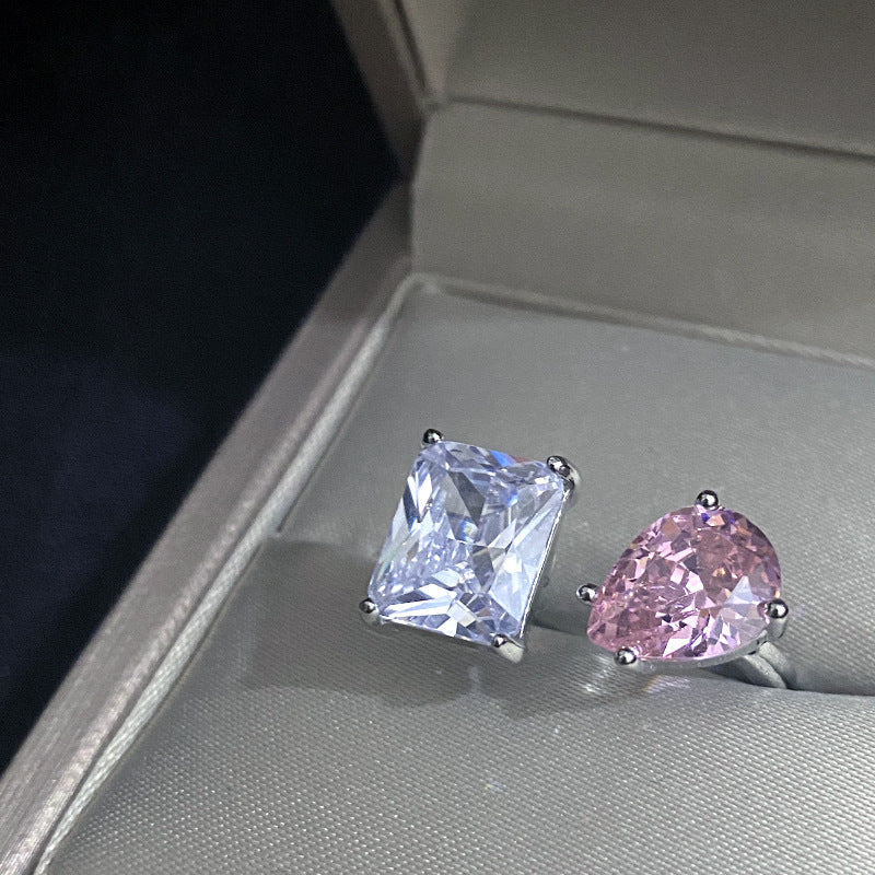 Pink Geometric Copper Ring Gold Plated With Zirconia Inlay For Women Fine Powder Zirconium Micro Setting Rings