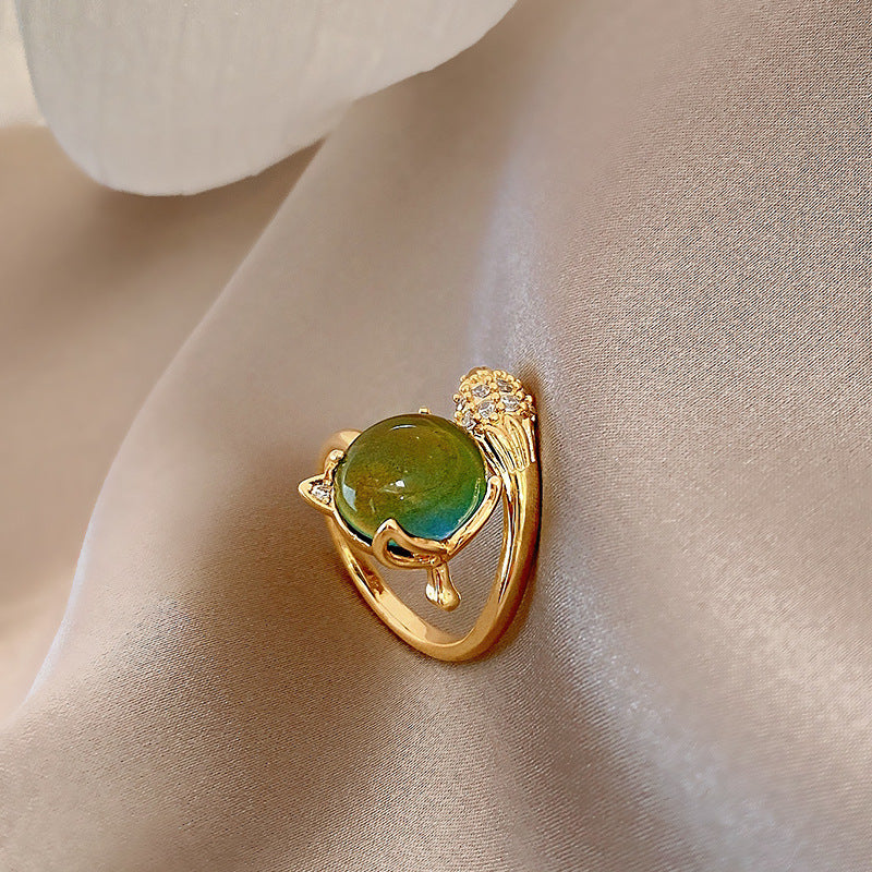 Adjustable Fox Ring Temperature Sensitive Color Changing Ring Crystal Copper Ring Gold Electroplating Animal Jewelry