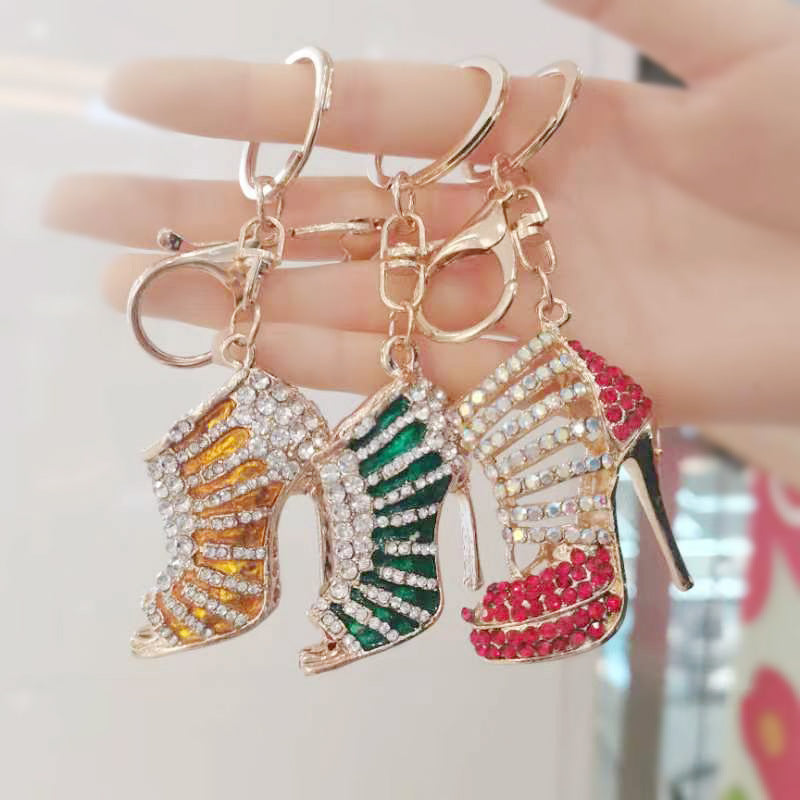 High Heel Keychain With Diamond Studs Alloy Car Key Charm