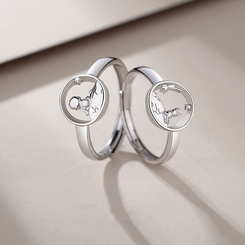 Couple Rings 925 Sterling Silver Little Prince And Fox Rings Adjustable Opening Matching Animal Zodiac Designs