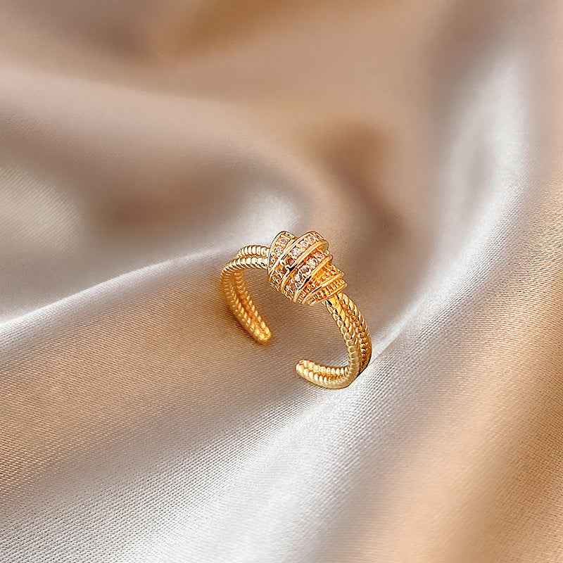 Geometric Gem Inlay Silver Ring 925 Adjustable Open Ring Korean Style Women Fashion Jewelry Everyday Wear For Daily Glam