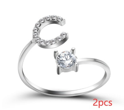 Womens Initial Letter Ring Adjustable Vintage Jewelry Zircon Accents Alloy Rhinestone Ring Perfect For Gifting