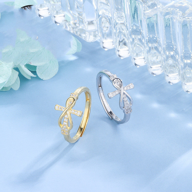 Sterling Silver Micro Diamond Cross Ring Lightweight 9x13mm Fashion Ring Gift For Him Or Her White Gold Golden