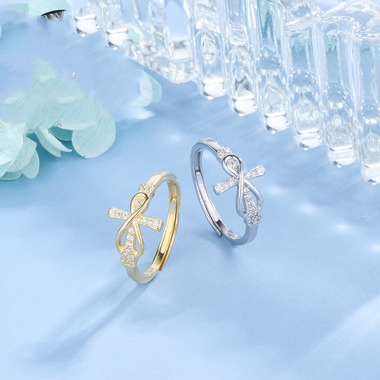 Sterling Silver Micro Diamond Cross Ring Lightweight 9x13mm Fashion Ring Gift For Him Or Her White Gold Golden