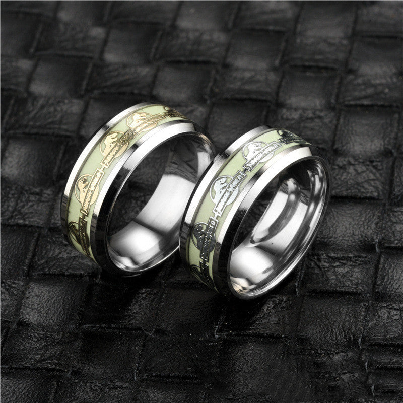 Crown Ring Titanium Steel Luminous Dinosaur Design Ring