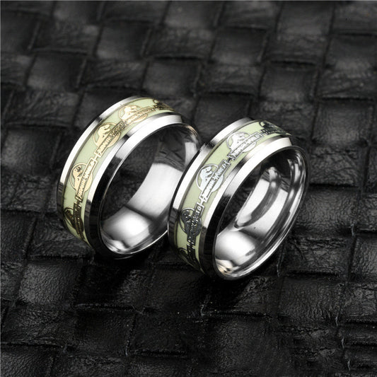 Crown Ring Titanium Steel Luminous Dinosaur Design Ring