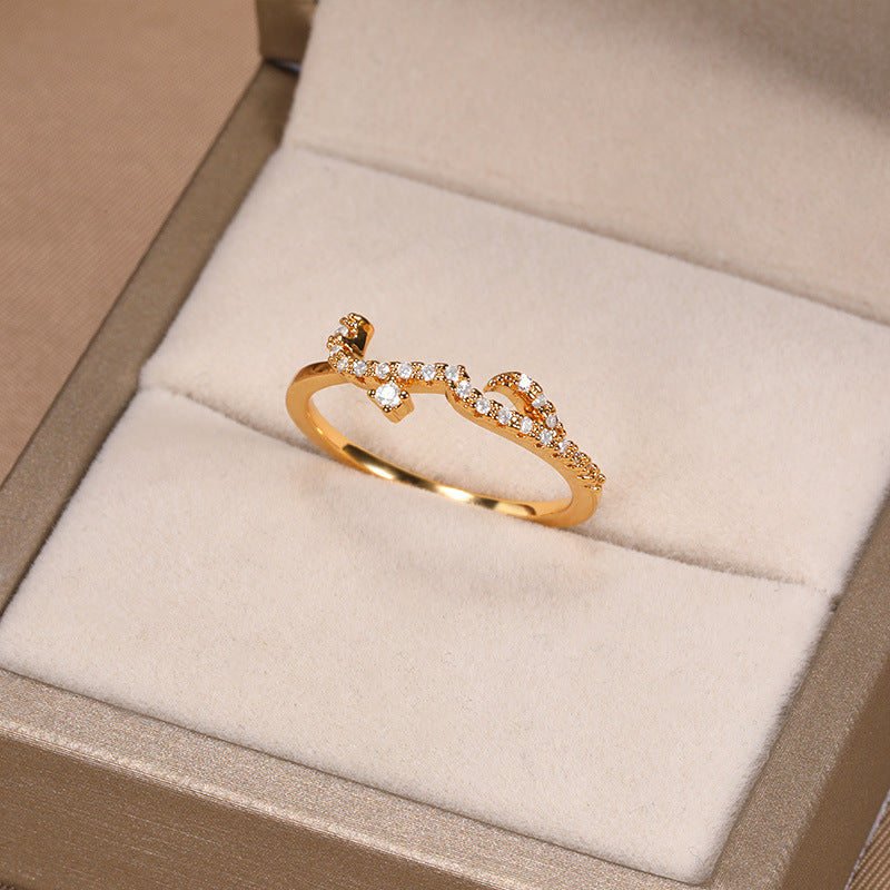 Gold Zircon Inlaid Letter Ring for Women Romantic Love Declaration Wedding Jewelry Gift Sizes 7 8 9 Gift For Her