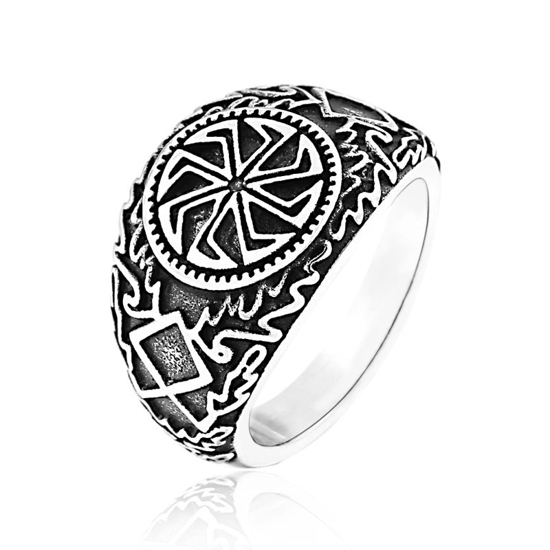 Mens Retro Titanium Steel Ring Geometric Design Durable Metal Ring Ring For Men European Inspired Gift For Him