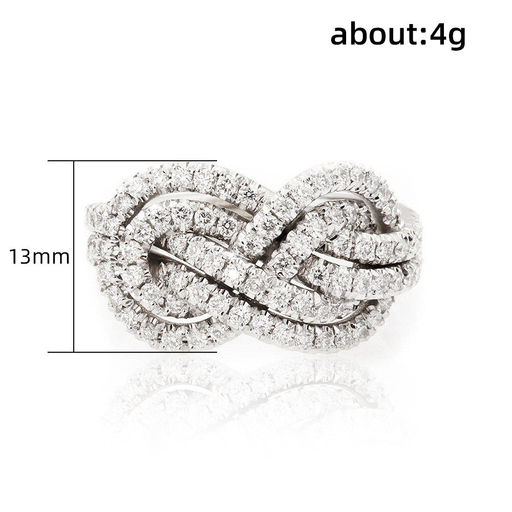 Womens Temperament Fashion Cross Knot Ring Copper Zirconia Electroplating White Gold Finish Information Simple