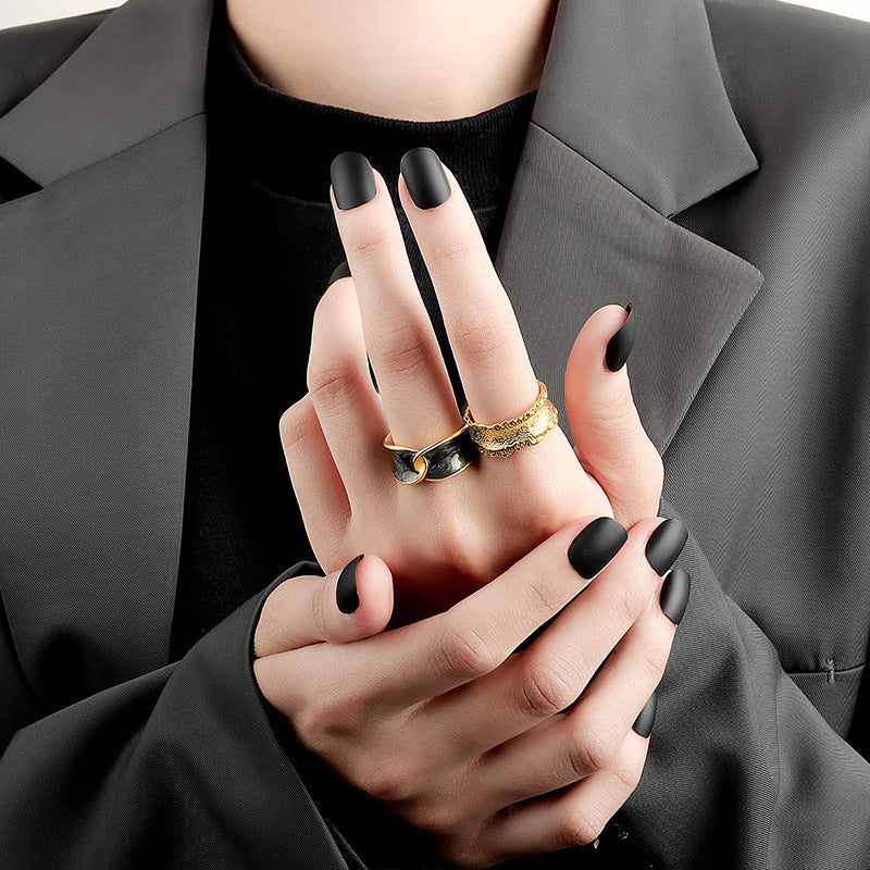 Womens Adjustable Copper Ring Geometric Enamel Electroplated Jewelry Lightweight Open Ring Fashion Lightweight