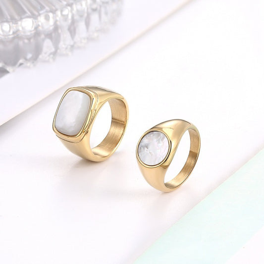 European And American Retro Cold Wind Shell Ring Geometric Ring Flat Ring Female Inlaid Index Finger Ring