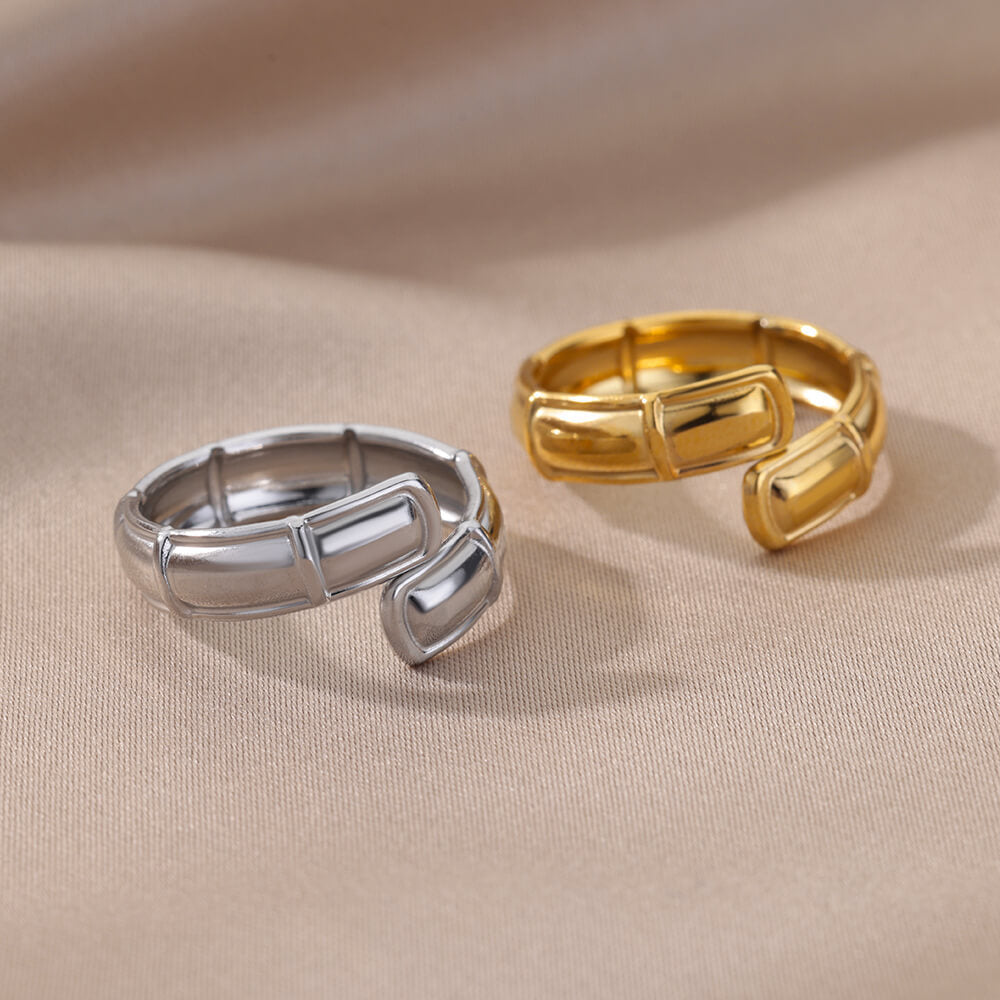 Stainless Steel Ring Geometric Gold Inlay Design Elegant Jewelry For Everyday Occasions And Special Events Wear